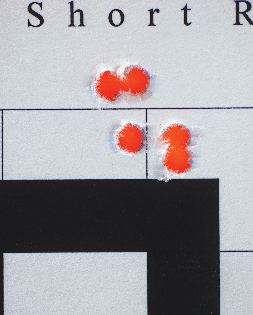 This 220 Swift group measured .68 inch and was shot with Nosler 35-grain Ballistic Tip LF (lead-free) bullets at 4,535 fps from the custom Ruger No. 1.